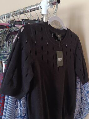 Classic Black Spring Sweater with Cutout Design DKNY Size S